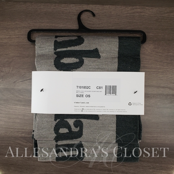 Timberland Hat Beanie & Scarf Light Grey Heather/Charcoal Reversible Jacquard - Picture 4 of 4